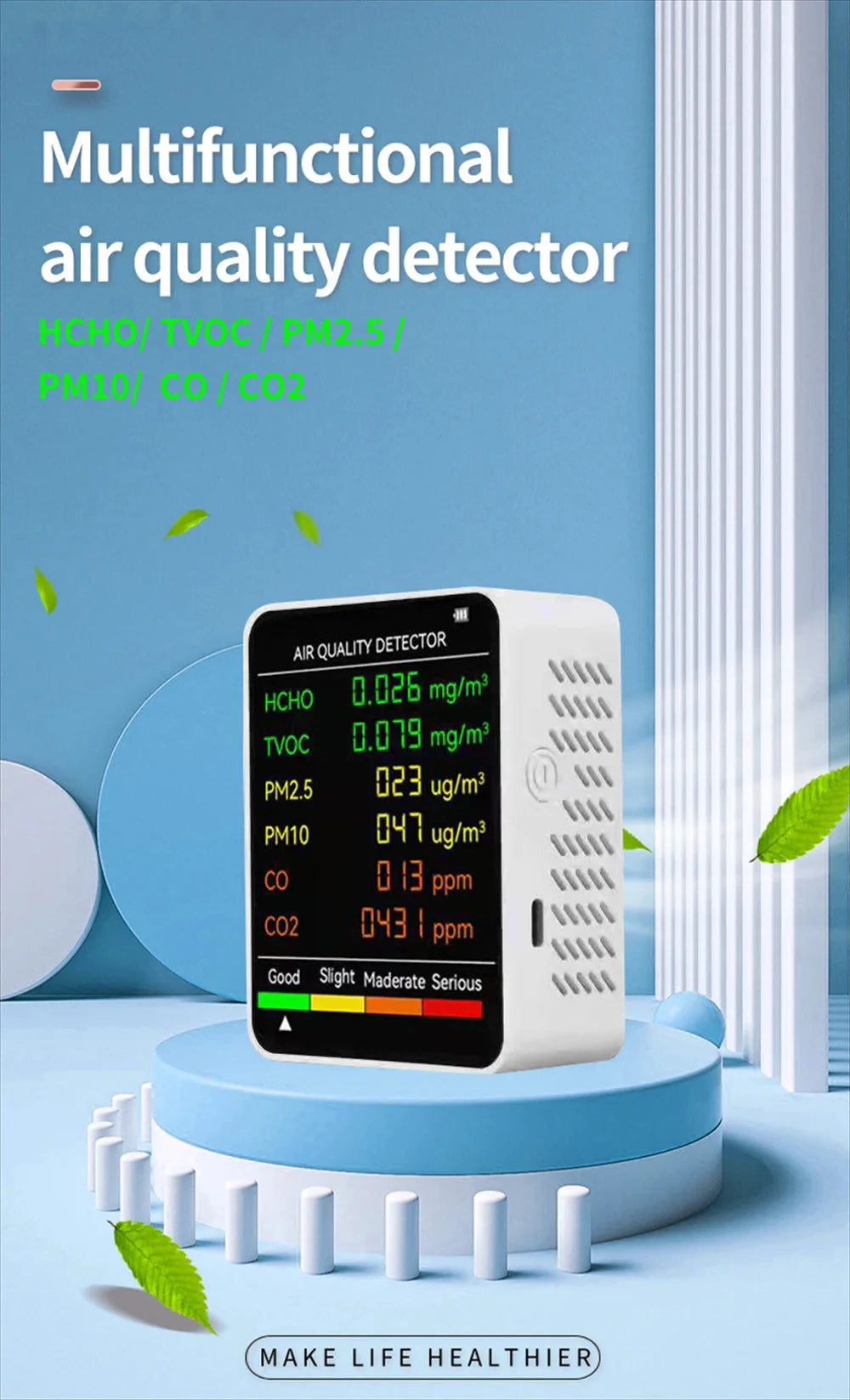 6 In 1 Air Quality Monitor Multifunctional Automatic Display Indoor Office Wall Hanging Screen Display Air Detector Household