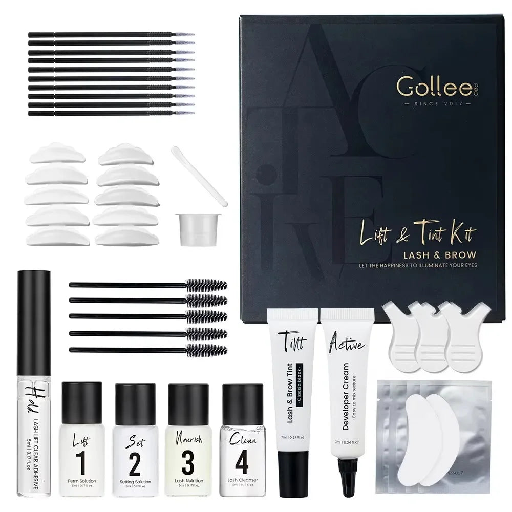 Gollee Classic Black Natural Eyelash Lifting Perm Treatment Makeup Set Lash and Brow Tinting Kit Easy For Beginner at Home