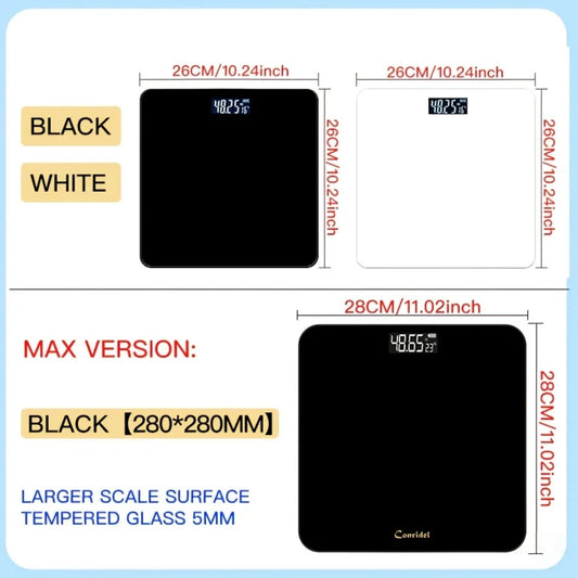 Smart Electronic Scale High Precision Body Fat Measurement Battery Powered LCD Display with Temperature Elegant Black Design