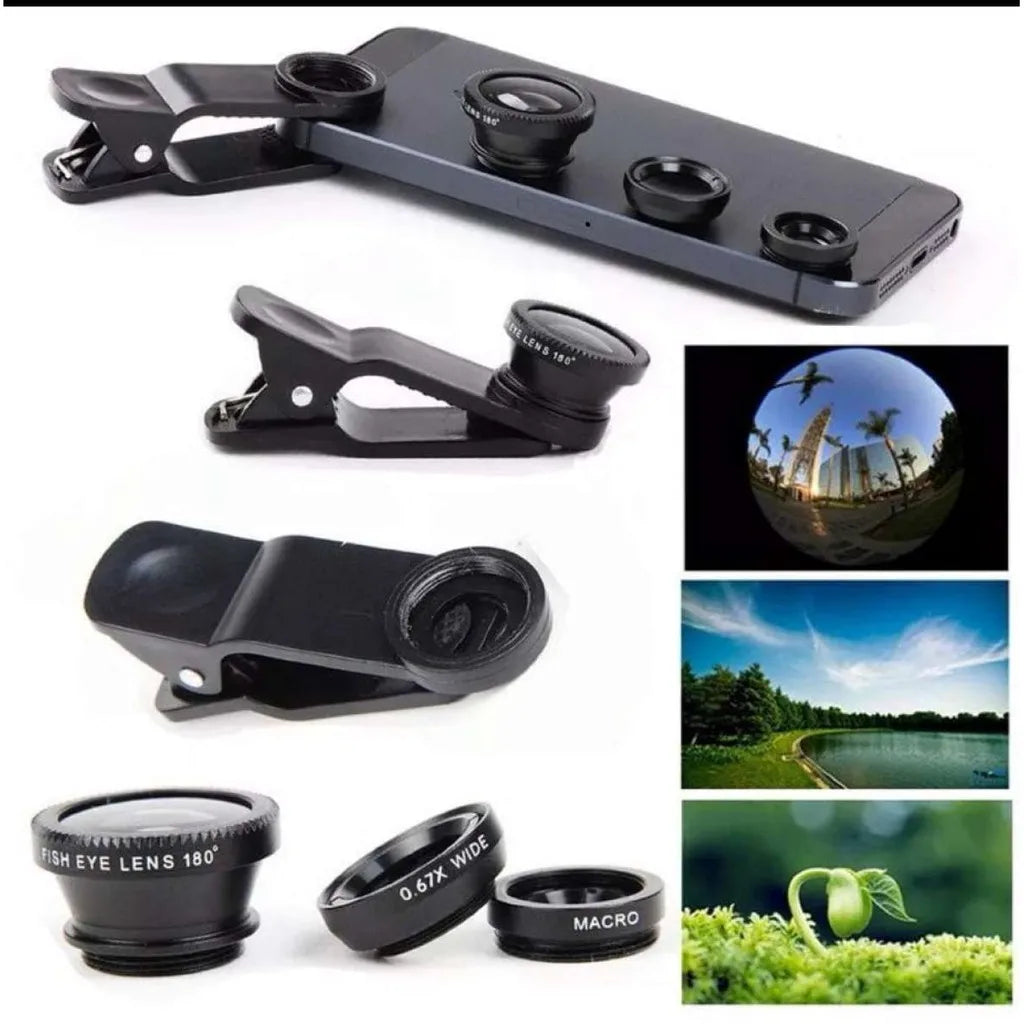 3in1 Fisheye Lens Wide Angle Micro Camera Lens for iPhone 16 15 14 13 11 Zoom Fish Eye Len for Smartphone Lenses with Phone Clip