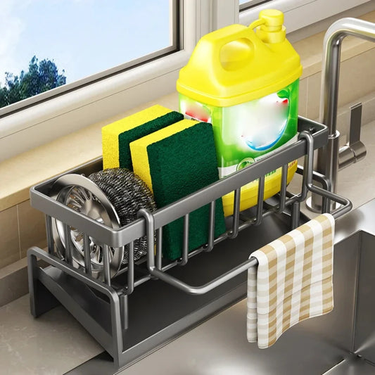 Kitchen Sink Drain Rack Organizer Carbon steel Self-draining Sink Shelf Soap Sponge Holder Dishcloth Towel Rack filter basket