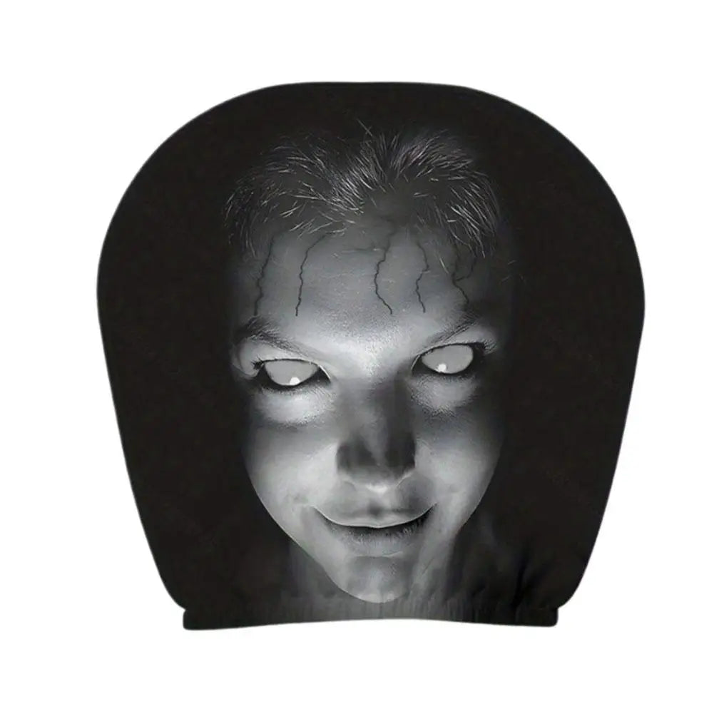 2Pcs Halloween Horror Face Printed Car Headrest Covers Soft Polyester Washable Universal Elastic Dustproof Protective Cushion