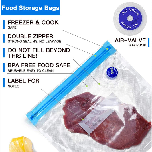Vacuum Packaging Bags for Food Vacuum Bags BPA-Free Food Vacuum Sealing Bag Reusable Food Storage Zipper Sealer Bags 10pcs 30pcs