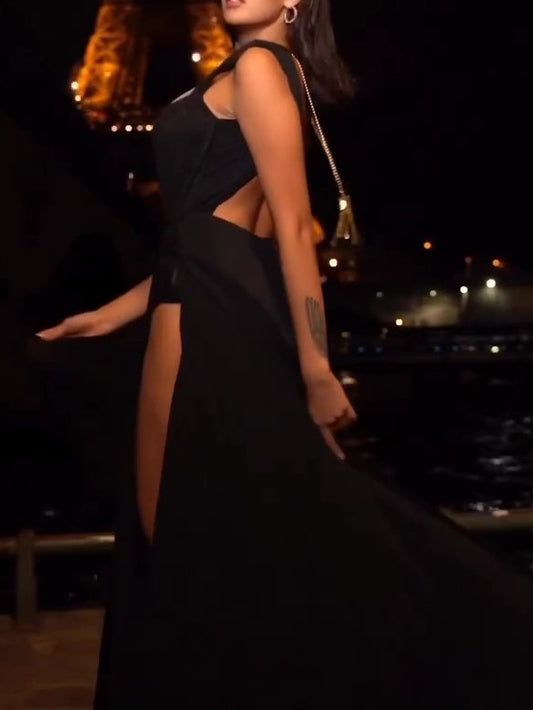 Chic Black Deep V-Neck Dress