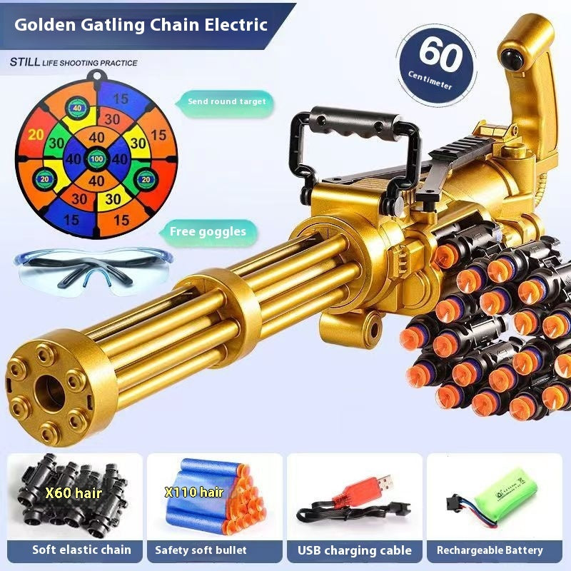 60CM Electric Continuous Hair Gold Gatling Children Toy Gun
