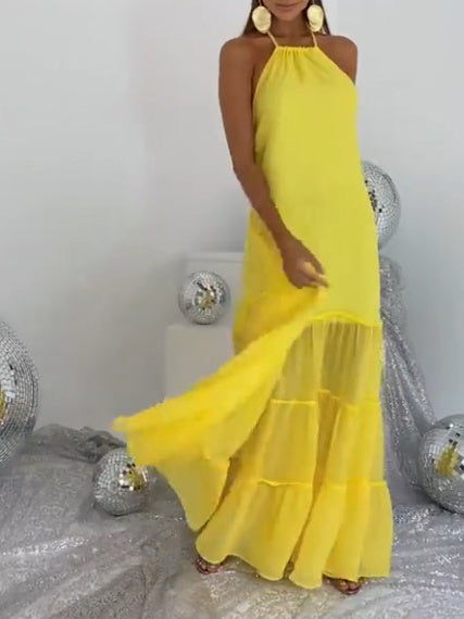 Solid Color Halter Neck Dress