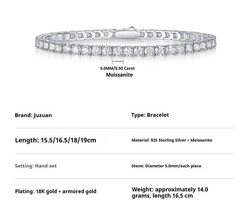 S925 Silver Moissanite Tennis Brace Lace Bracelet