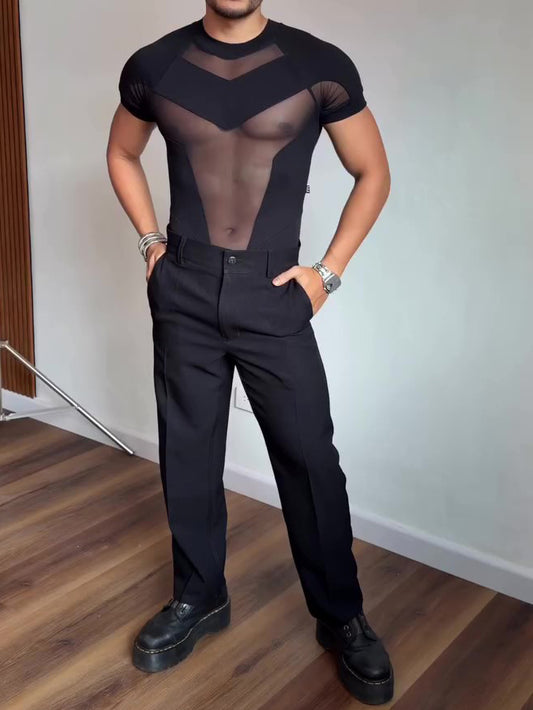 Sexy Short-sleeved Mesh Jumpsuit