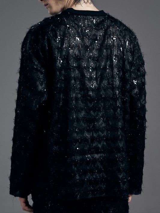 Men's Mesh See-through Sequined Long-sleeved Top