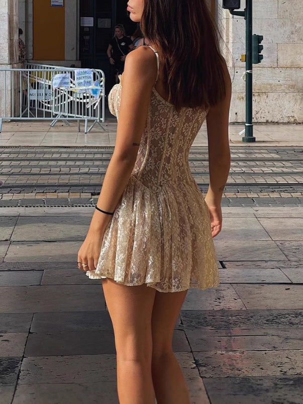 Lace Spaghetti Strap Mini Dress