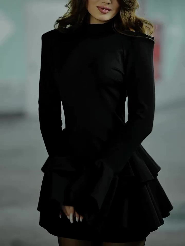 Black Bell Sleeve Mini Cake Dress