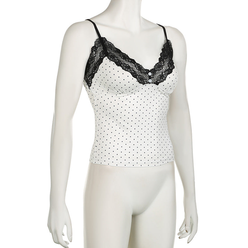 V-neck Slim Fit Polka Dot Brace Vest