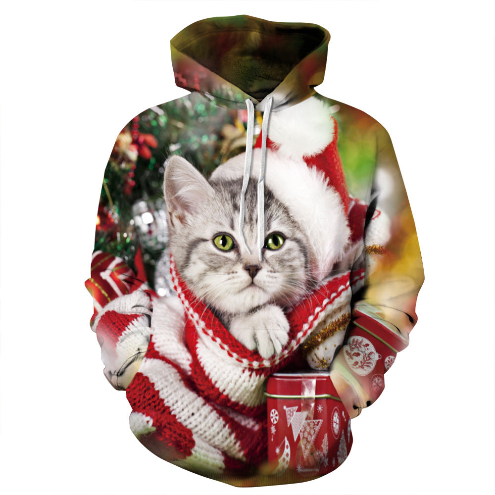 Digital printed hooded loose couple sweater