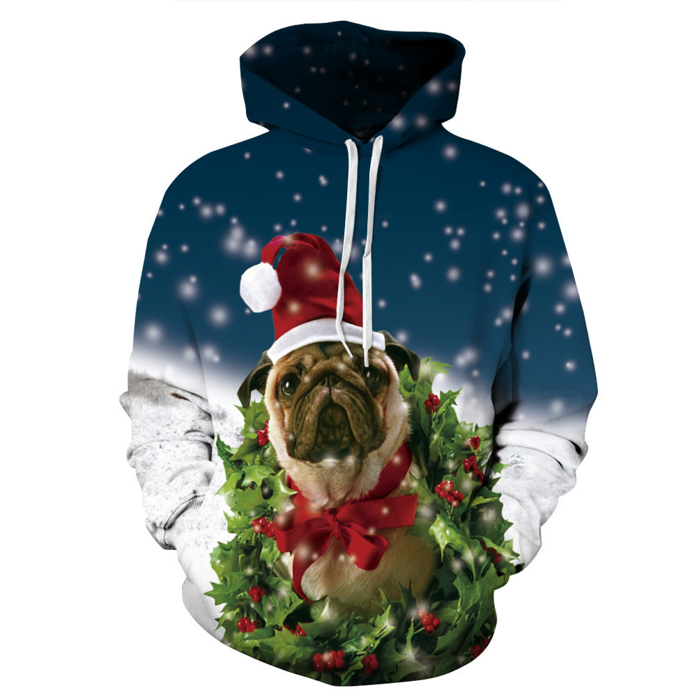 Digital printed hooded loose couple sweater