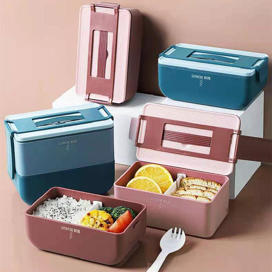 Bento Box Single Double Layer Portable Lunch Box To Work With Rice Tableware Microwave Heating Lunch Box