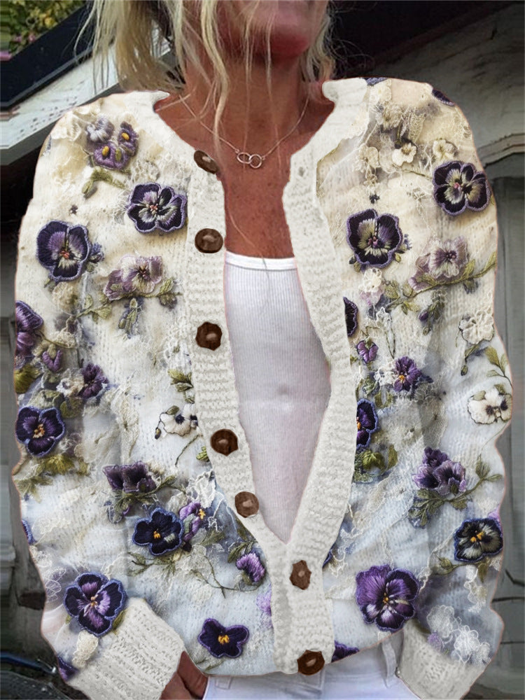 3D Digital Printing Cardigan Knitted Coat Women