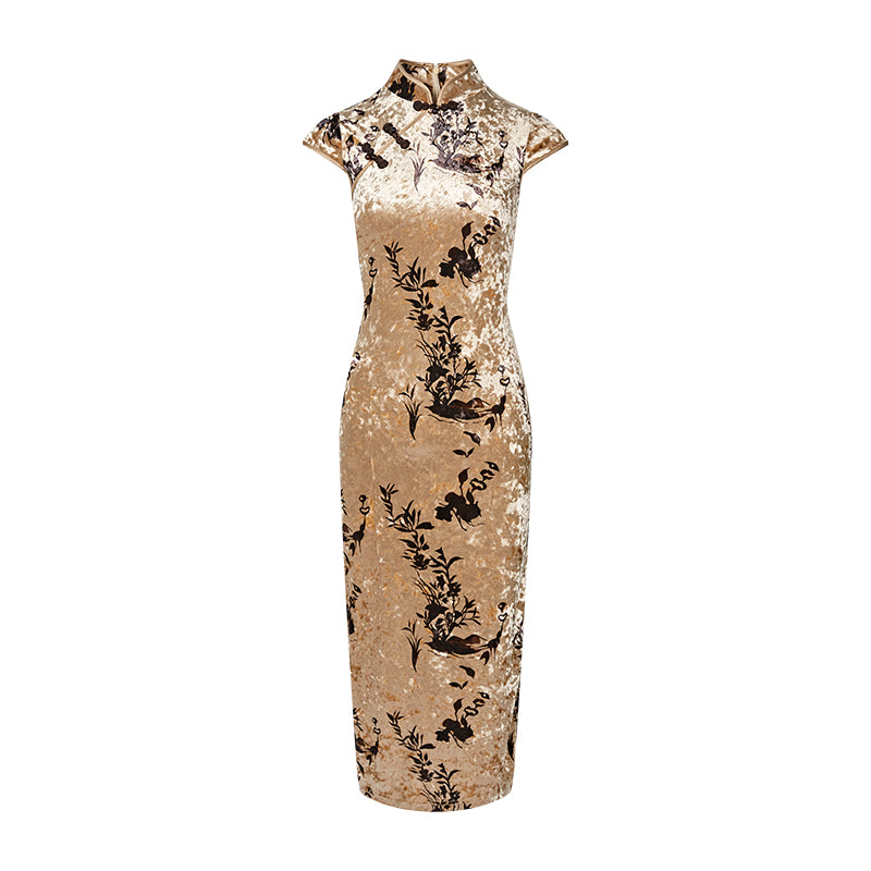 Chinese Velvet Swaying Posture Elegant Cheongsam Dress