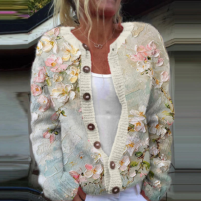 New Digital Printing Cardigan Coat For Women