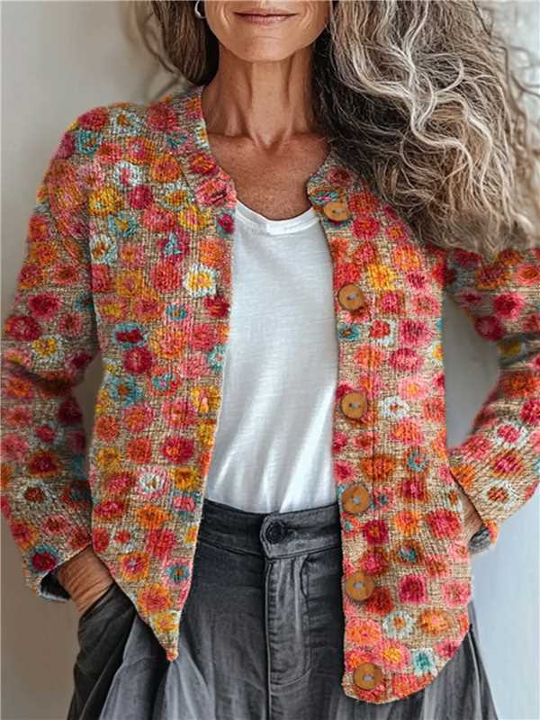 Digital Printing Cardigan Knitted Coat