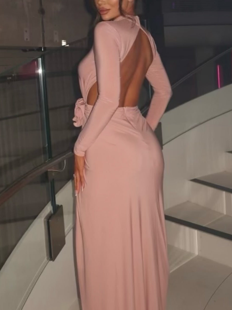 Backless Cutout Slit Three-dimensional Flower  Dress
