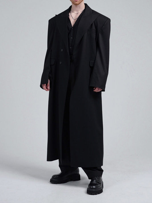 Black Double-breasted Oversized Long Coat