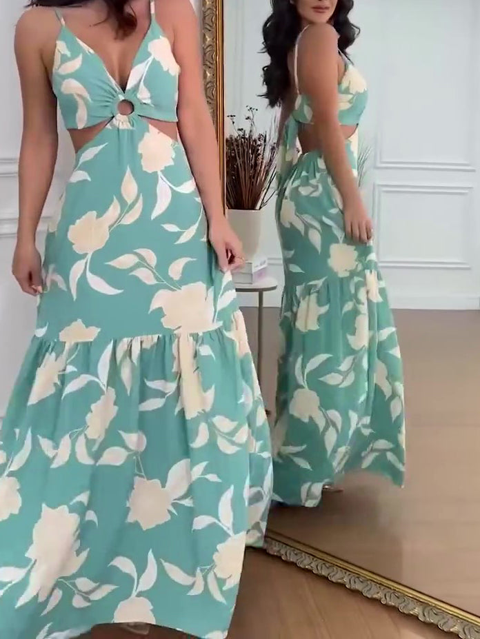 Resort Print Cutout Sleeveless Dress