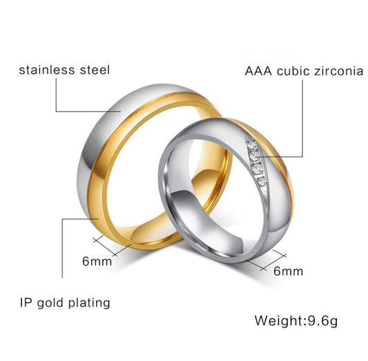 Romantic Wedding Rings For Lover Gold-Color Stainless Steel Couple Rings For Engagement Party Jewelry Wedding Bands