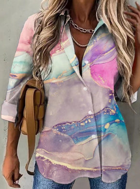 Digital Printing Long Sleeve Lapel Casual Shirt