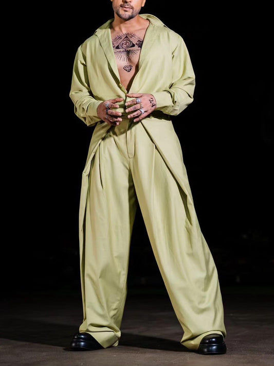 Elegant Long Sleeve Shirt & Pleated Pants Set