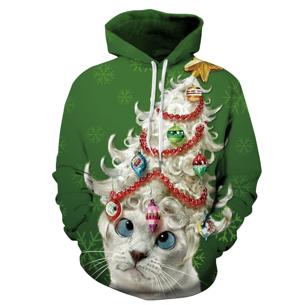 Digital printed hooded loose couple sweater