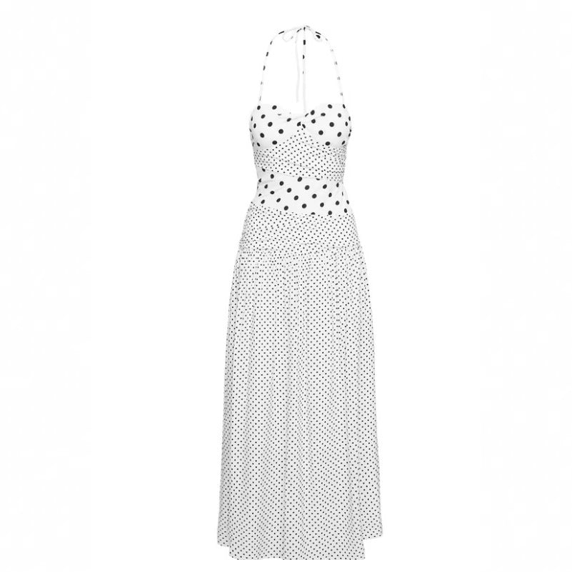 Women's Lace Square Collar Polka Dot Brace Dress