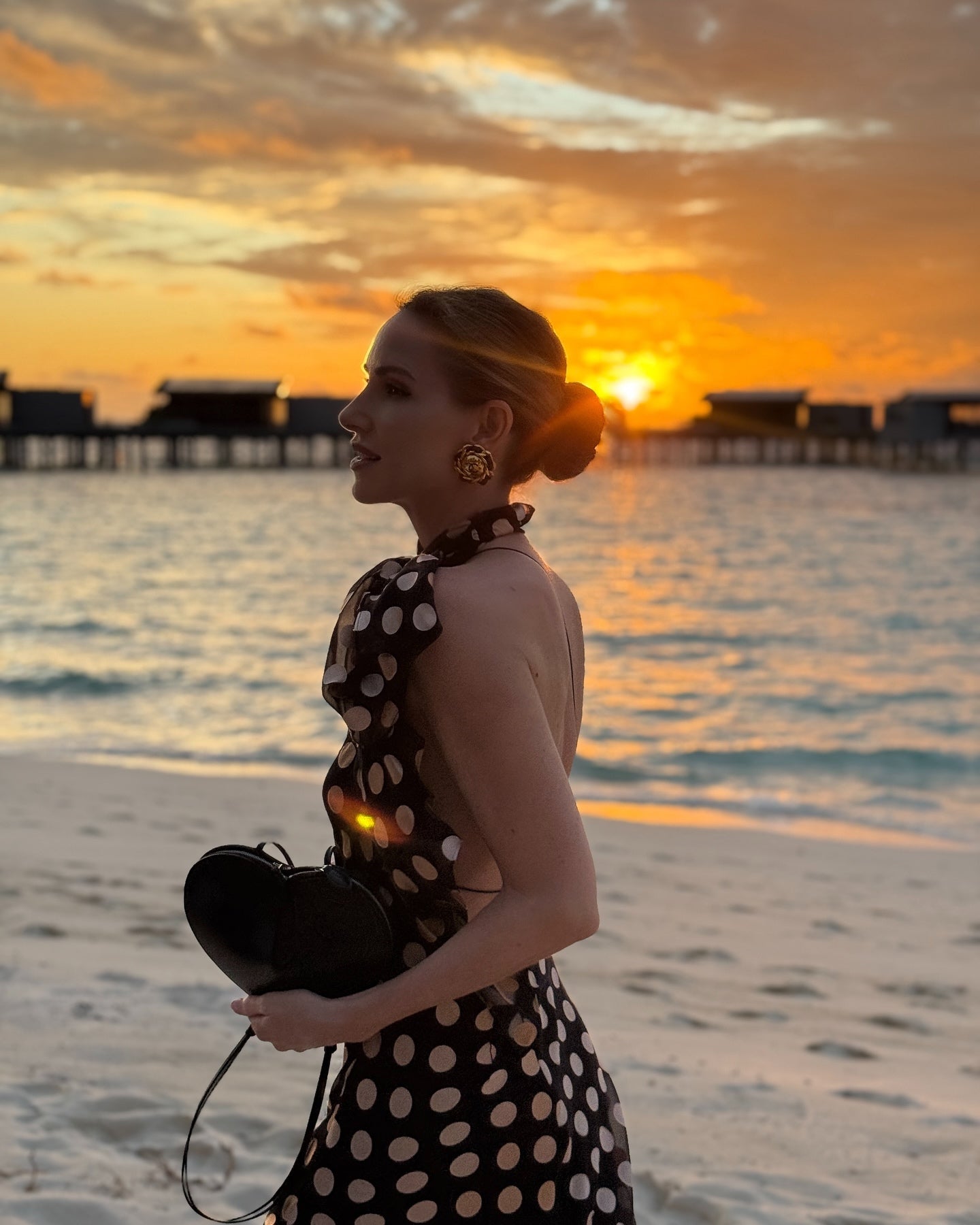 Polka Dot Backless Slit Maxi Dress