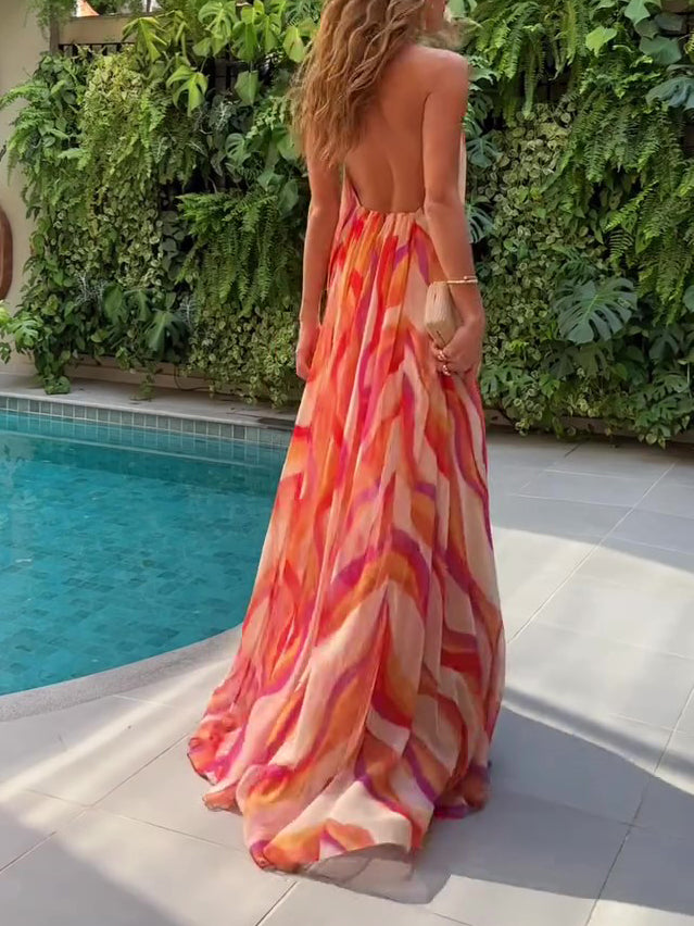 Holiday Halterneck Gradient Backless Dress