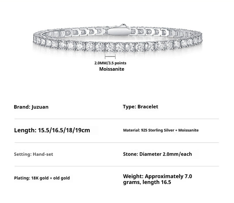S925 Silver Moissanite Tennis Brace Lace Bracelet