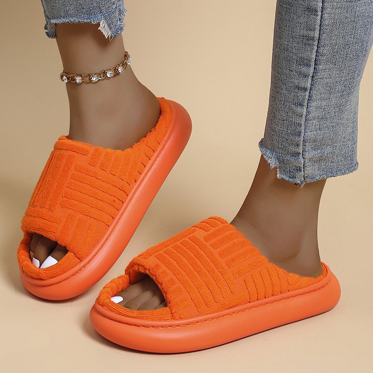 European And American Women's Plus Size Thick Bottom One Word Towel Slippers