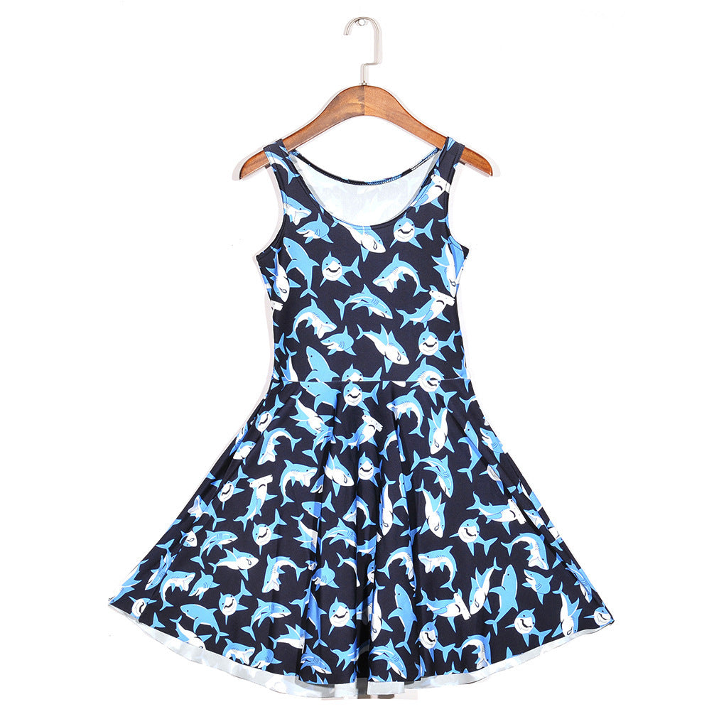 Women's Digital Printed Whale Pleated Dress