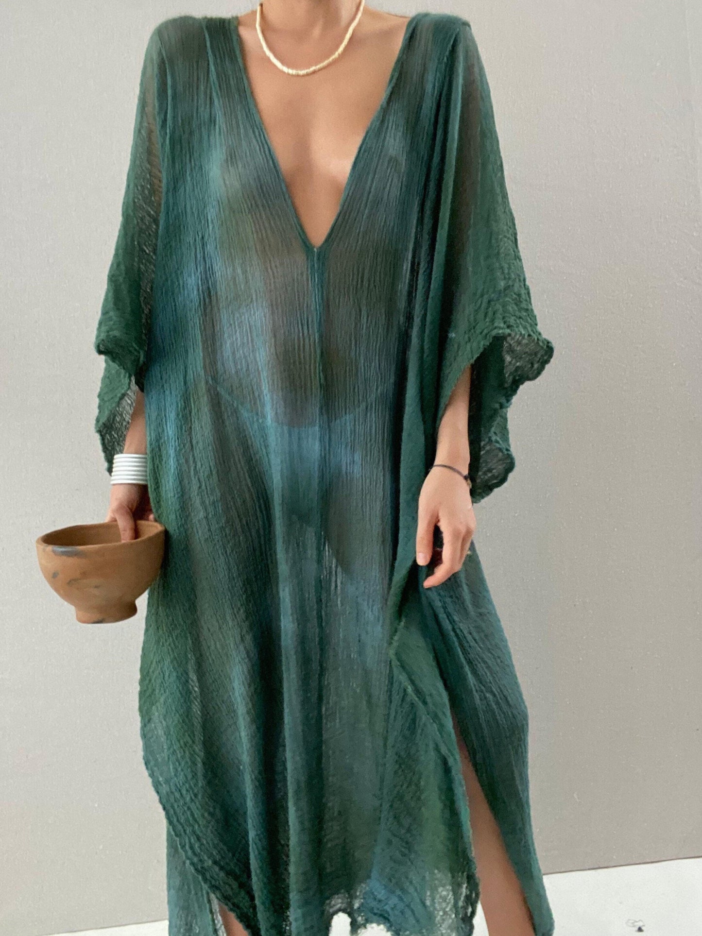 V-neck Bat Sleeve Loose Dress