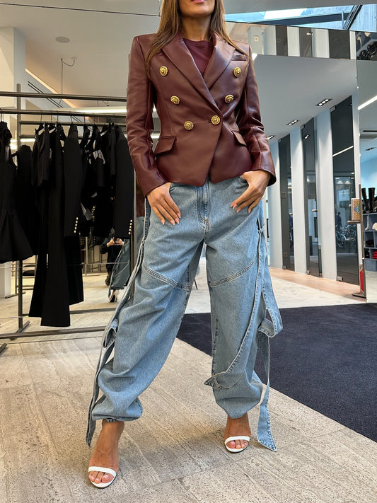 Light Blue Denim Wide-Leg Pants With Dramatic Flap Details And Oversized Fit