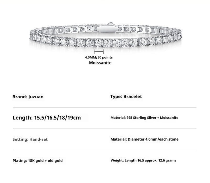 S925 Silver Moissanite Tennis Brace Lace Bracelet