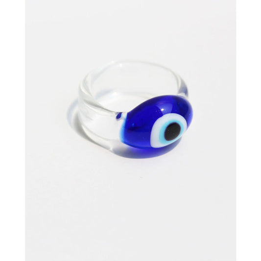 Blue Eye Clear Glass Knuckle Ring