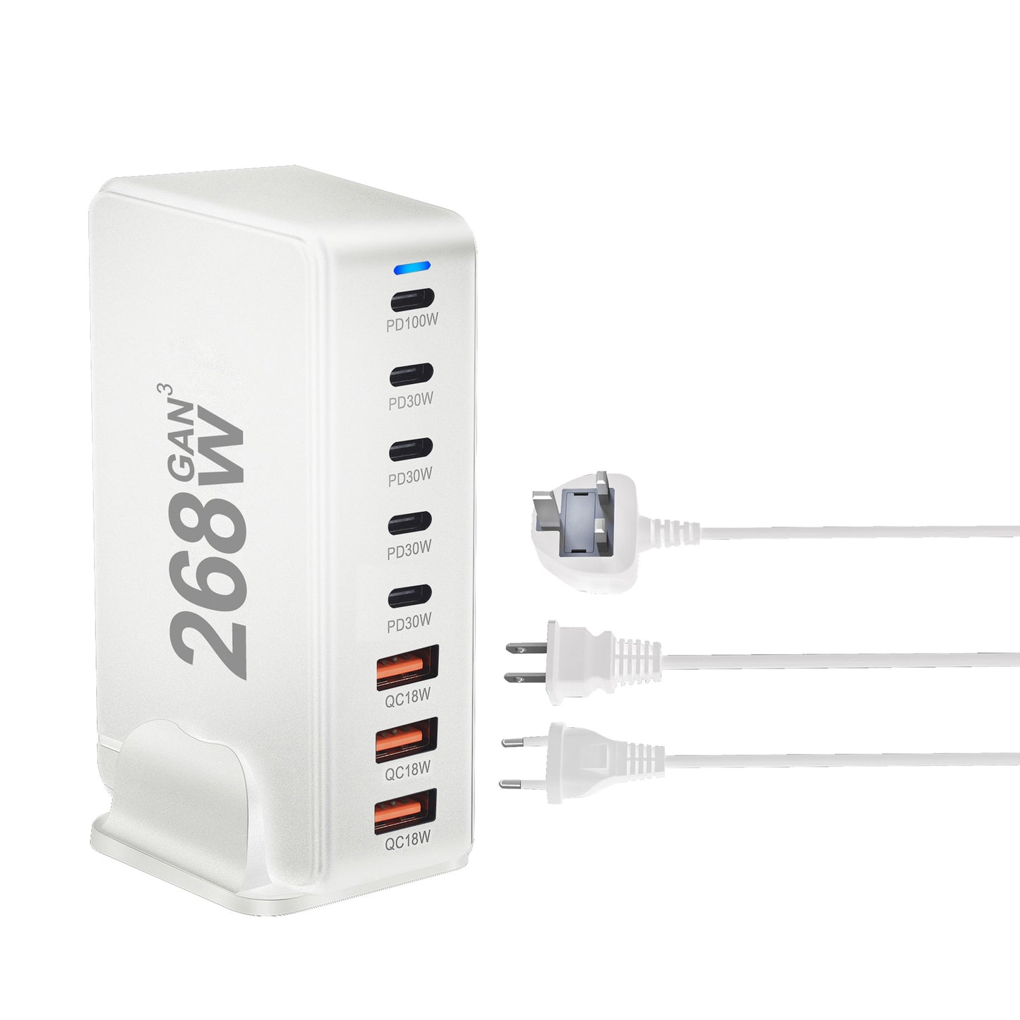 268W Gallium Nitride PD ChargerMulti-functional Desktop 5 C3A New 8-port Adapter