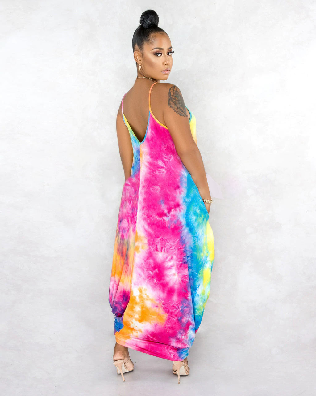Tie-dye Printing V-neck Brace Mopping Dress
