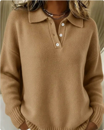 Printed Lapel Sweater Fashion Casual Long-sleeved Button Pullover Top Knitted Clothing For Women