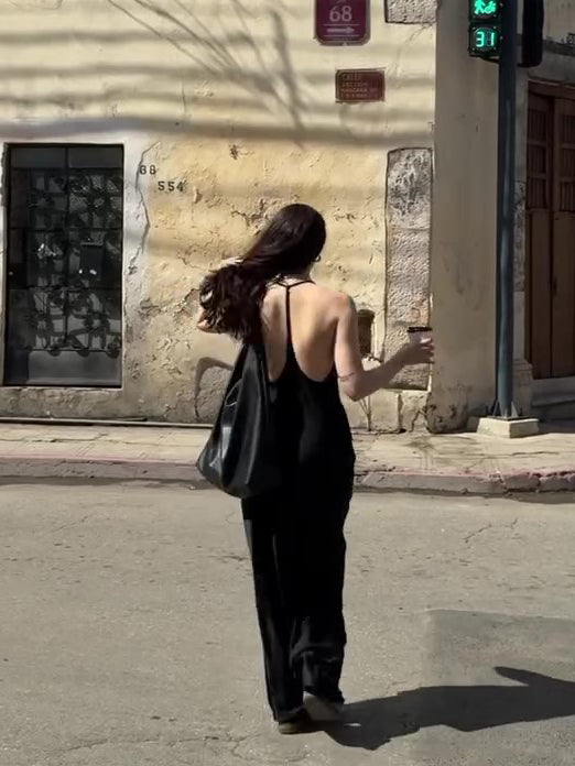 Black Deep V Backless Dress