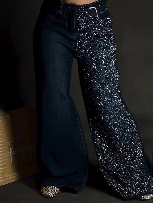 One-side Rhinestone Jeans