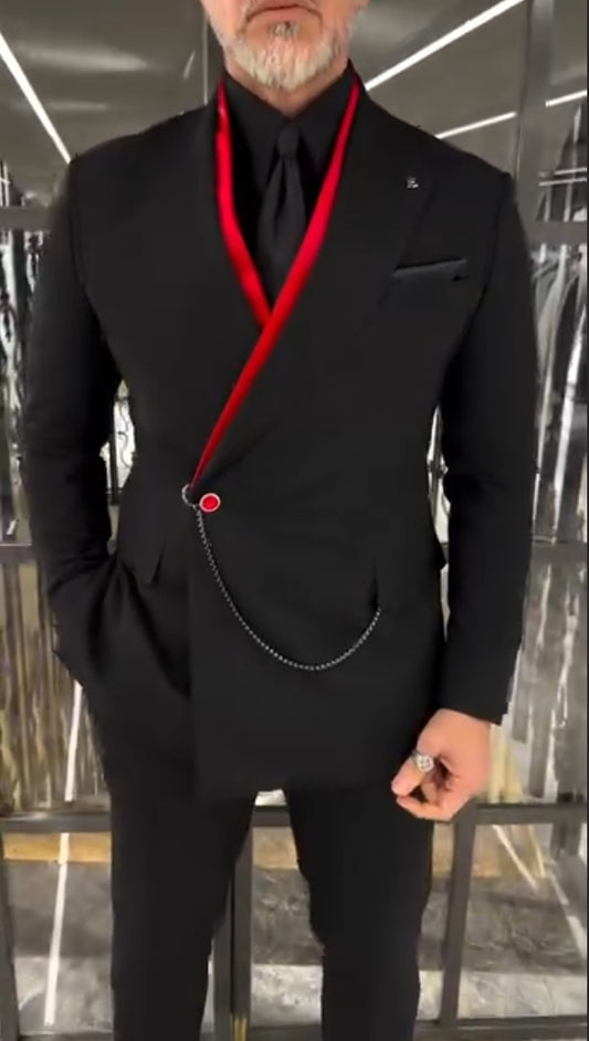 Поддельная двухслойная красная внутренняя куртка с цепочкой 