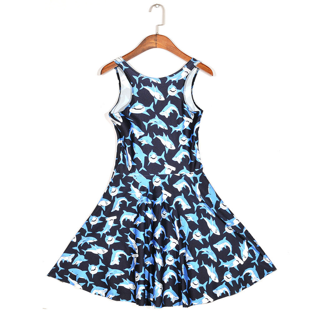 Women's Digital Printed Whale Pleated Dress