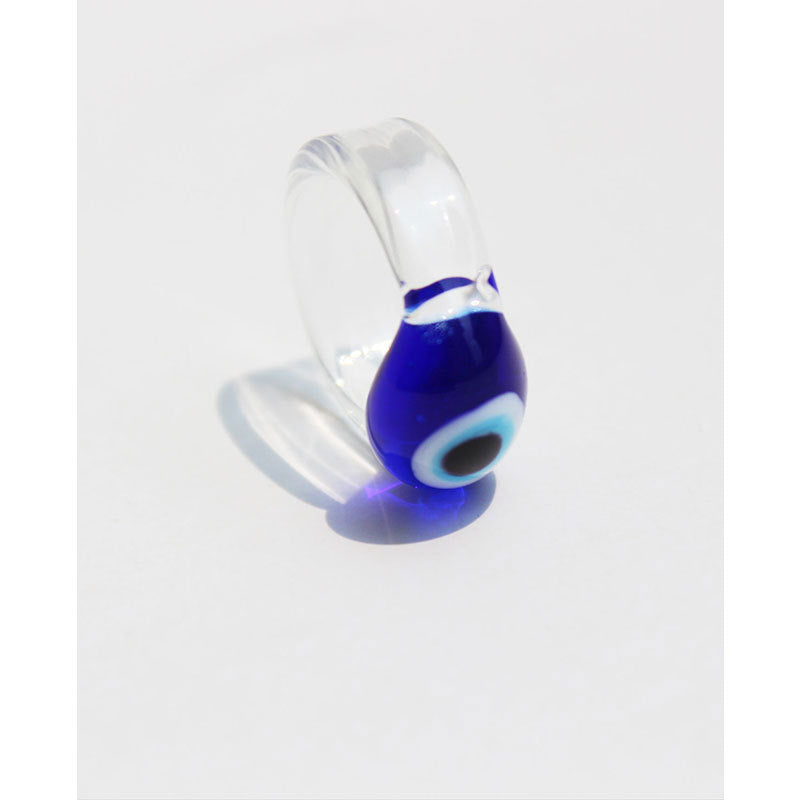 Blue Eye Clear Glass Knuckle Ring