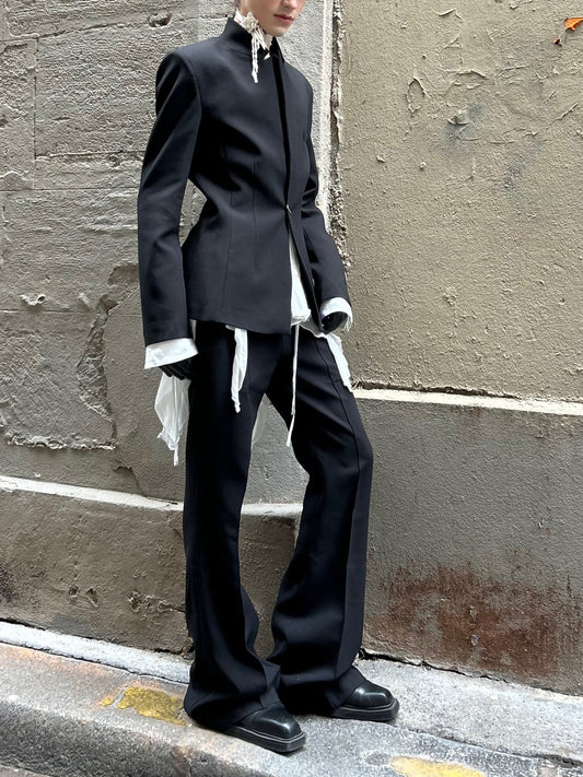 Black Deconstructed Waist-Tie Blazer