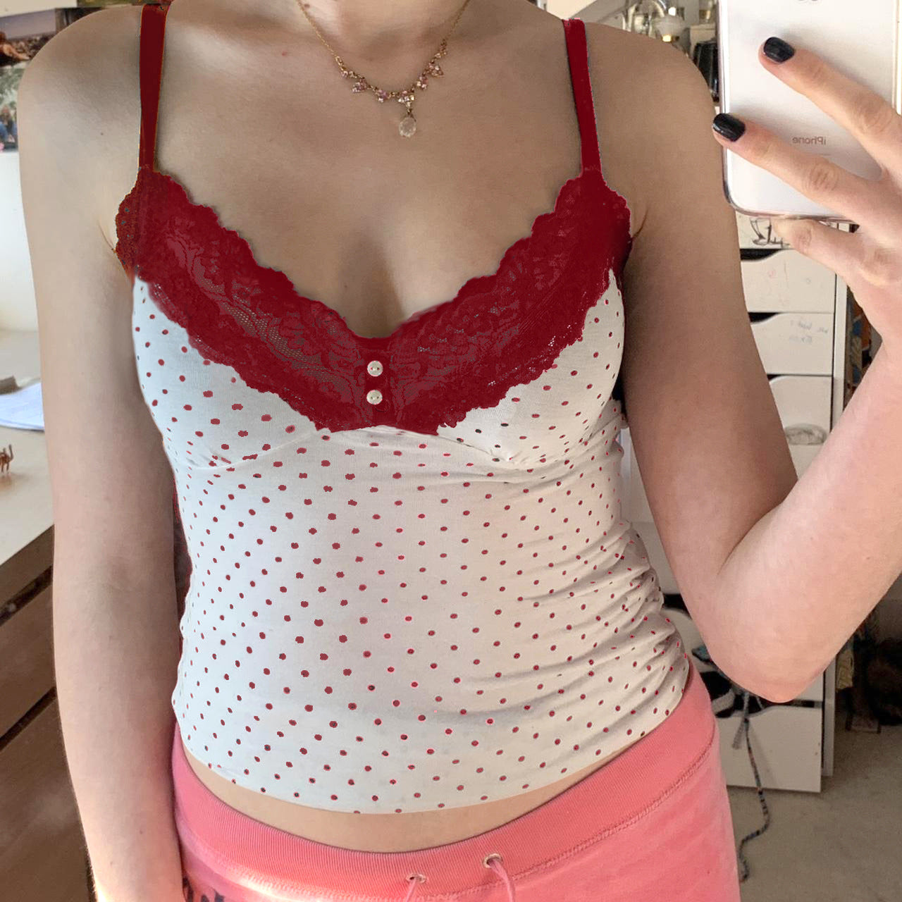 V-neck Slim Fit Polka Dot Brace Vest